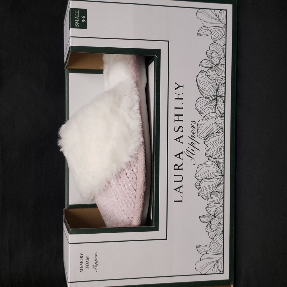 Laura Ashley Pink Sparkle Chenille Faux Fur Memory Foam Slippers, 5-6